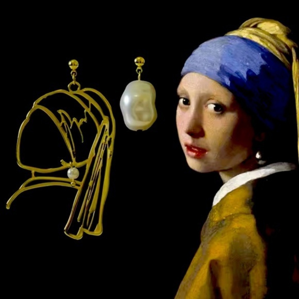 Girl with a Pearl Earring Mismatched Drop Earrings‎ Women OS Gold New Artistic